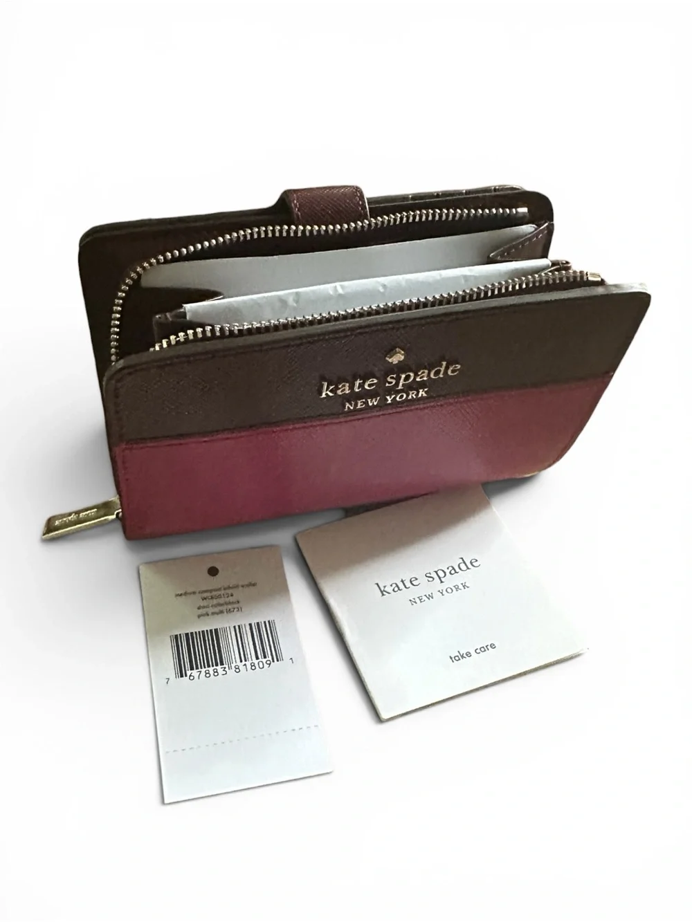 NWT Kate Spade Staci Colorblock Pink Berry Saffiano Wallet